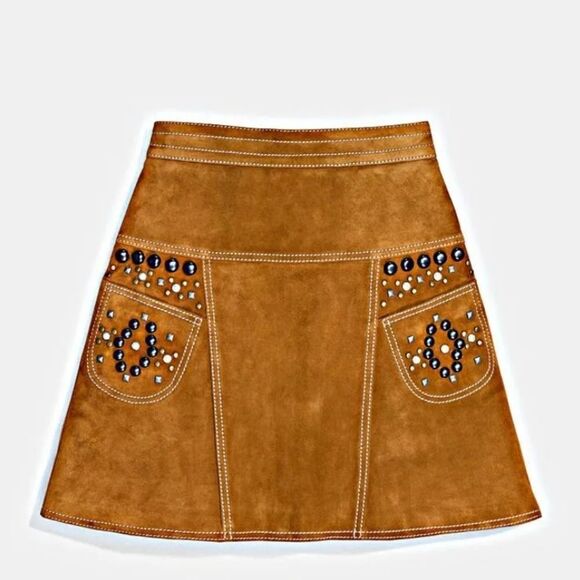 Coach 1941 Lamb Suede Studded Runway Collection A-Line Skirt Women's Size 4 - Picture 1 of 10